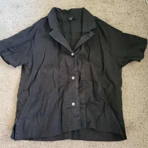 Quince Black Flax Linen Button Top